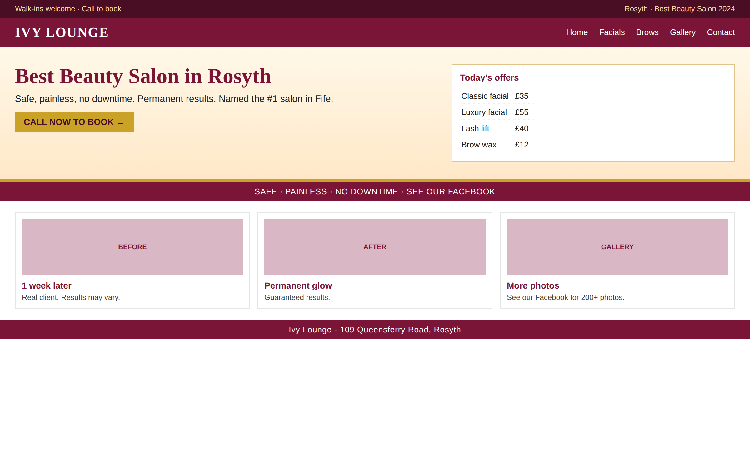 A typical dated salon homepage for Ivy Lounge, before the rebuild